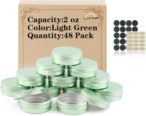 Vista 8 de Paquete de 48 tarros de aluminio de 1 oz, latas de salvamento versátiles pequeños de 1 onza con tapas, lata de metal para bálsamos, especias