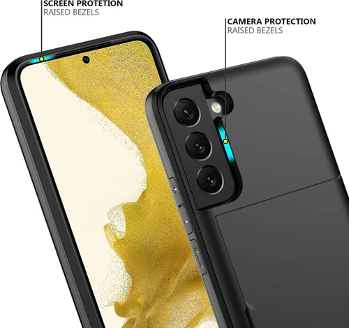 Vista 4 de Nvollnoe Funda para Samsung S22 con tarjetero 5G de 6.1 pulgadas, delgada, de doble capa, resistente, protector para Galaxy S22, funda con ranura