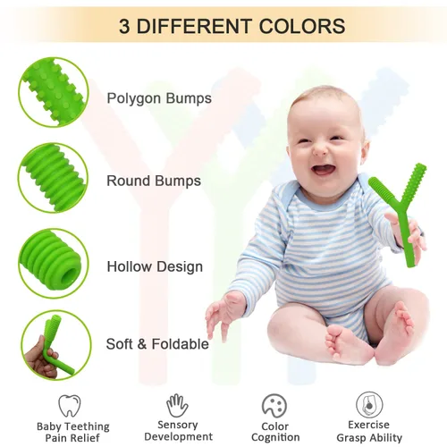 Vista 17 de Tubos de dentición huecos para bebés, niñas y niños, paquete de 6 tubos de silicona para bebés con mordida de lactancia, pajitas masticables