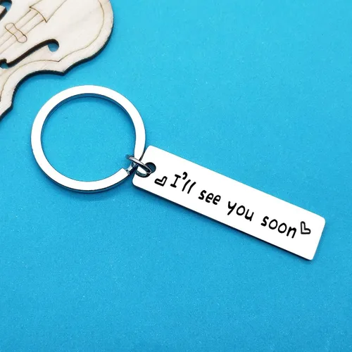 Vista 5 de Xiahuyu Llavero de regalo para relaciones a larga distancia, llavero con texto en inglés "I'll See You Soon", regalos para novio, novia, regalos