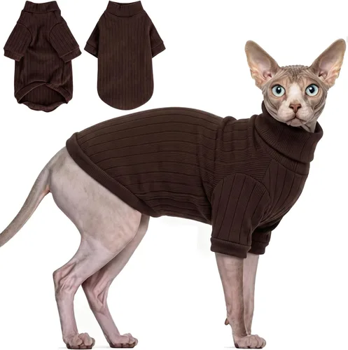Vista 8 de Idepet Sphynx Suéter de gatos sin pelo, camisa suave para cachorros, lindo pijama de gato, ropa de algodón para mascotas, cuello alto de invierno