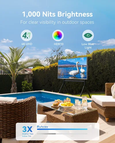 Vista 5 de SYLVOX TV al aire libre de 43", Google TV de 1000 liendres para sol parcial