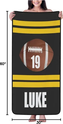 Vista 7 de Toalla de playa de fútbol personalizada para hombres, mujeres y niños, toallas de piscina de fútbol de 30 x 60 pulgadas, 33 x 52 pulgadas, toalla