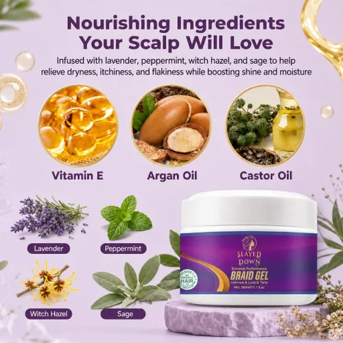 Vista 5 de Gel de trenzado para todo el día para trenzar cabello, cornrows, rastas, cerraduras y giros, sin escamas, control de bordes de larga duración, gel