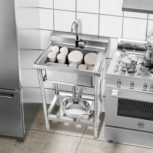 Vista 2 de YORKING Fregadero de acero inoxidable, fregadero de cocina de un solo tazón con tubo de agua fría y caliente para lavandería, granja