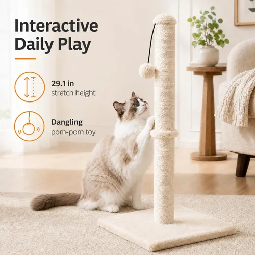 Vista 9 de Dimaka - Poste rascador para gatos de 34 pulgadas de alto, con cuerda de sisal y cubierto con suave felpa suave, rascador vertical