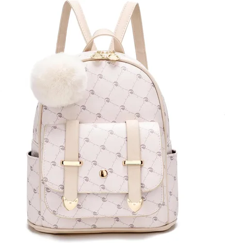 Vista 16 de I IHAYNER Mochila de moda para niñas, mini mochila para mujeres, adolescentes y niñas, monederos de piel sintética con pompón, bolsa de hombro