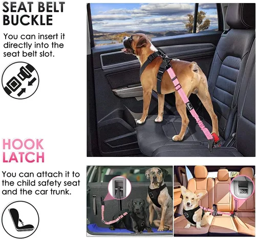 Vista 8 de SlowTon Cinturón de seguridad para perro, correa de cinturón de seguridad ajustable para perro, 2 en 1, cinturón de seguridad para perro