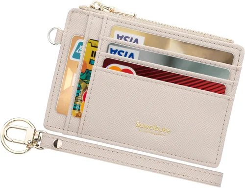 Vista 19 de Cartera delgada para mujer con bloqueo RFID para tarjetas de crédito, porta tarjetas tipo pulsera con cremallera para identificación, cartera