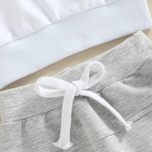 Vista 6 de VISGOGO Conjunto de ropa de otoño e invierno para bebé niño, sudadera de manga larga con estampado de letras + pantalones, 2 piezas