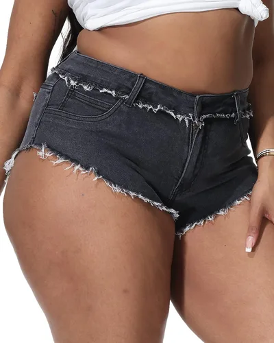 Vista 4 de ALLEGRACE Pantalones cortos de mezclilla de talla grande sexy para mujer, pantalones cortos de cintura alta desgastados con bolsillos