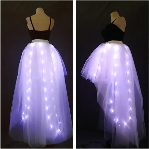 Vista 2 de Faldas tutú de tul para mujer, falda acampanada para disfraz de fiesta con luz LED, disfraz de Halloween