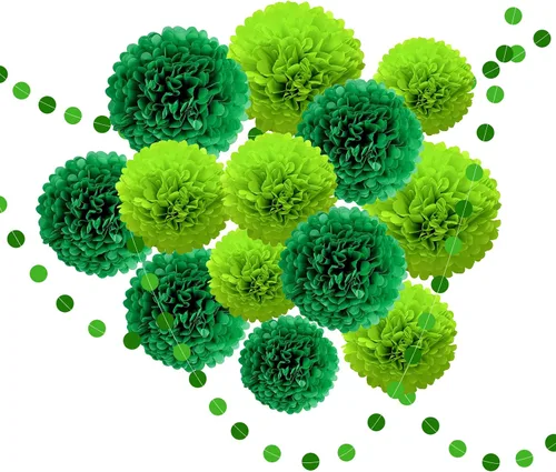 Vista 8 de Decoraciones de fiesta negras y doradas, 16 piezas de pompones de papel de seda, kit de guirnalda de papel para fiesta de Año Nuevo, graduación
