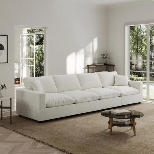 Vista 55 de Sofá seccional moderno de lino en forma de L para sala de estar, sofás modulares con relleno de plumón, fundas de cojín de sofá desmontables, sofá