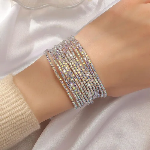 Vista 2 de Long tiantian 9 Pcs Tennis Bracelets for Women Teen Girl Gifts Trendy Stuff 9K Gold Plated Cubic Zirconia Classic Gold Bracelets for Women Fashion