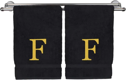 Vista 128 de Toalla de mano monogramada, regalo personalizado, juego de 2 - Toalla bordada con letra de bloque dorada - Extra absorbente 100% algodón turco