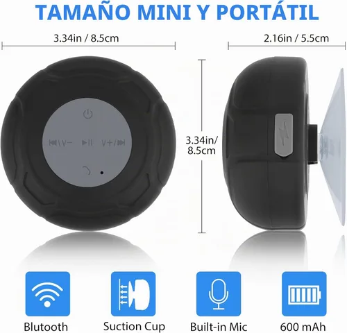 Vista 5 de Altavoz de ducha Bluetooth impermeable portátil inalámbrico resistente al agua altavoz ventosa, micrófono integrado regalos para niños altavoz
