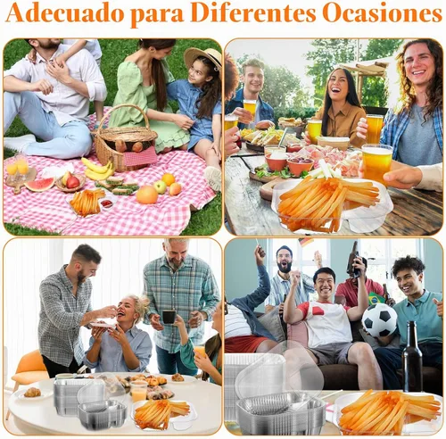 Vista 7 de Paquete de 200 bandejas de nachos de 22 onzas, de plástico de 6 x 8 pulgadas, 2 compartimentos para servir alimentos, bandeja desechable para salsa
