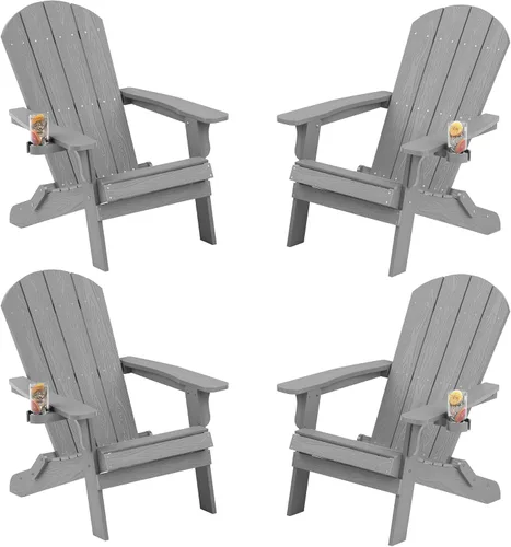 Vista 35 de YEFU Silla Adirondack, silla Adirondack de plástico de gran tamaño, sillas plegables para exteriores con soporte para tazas, silla de césped
