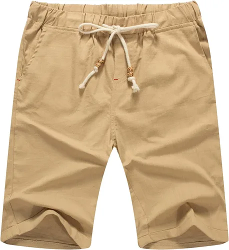 Vista 22 de Sailwind Pantalones cortos de lino para hombre, pantalones cortos casuales de playa con cordón