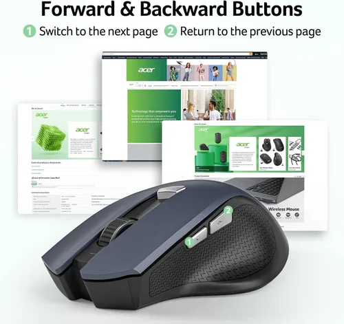 Vista 3 de Acer ratón inalámbrico para portátil, ratón de computadora de 2.4GHz 3 niveles de DPI ajustables, ratones USB inalámbricos de oficina con receptor