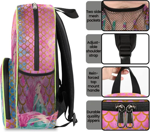 Vista 5 de Mochilas para niños, bonita mochila para la escuela, mochila para libros de jardín de infantes y preescolar para niños y niñas, Sirena, Mochilas
