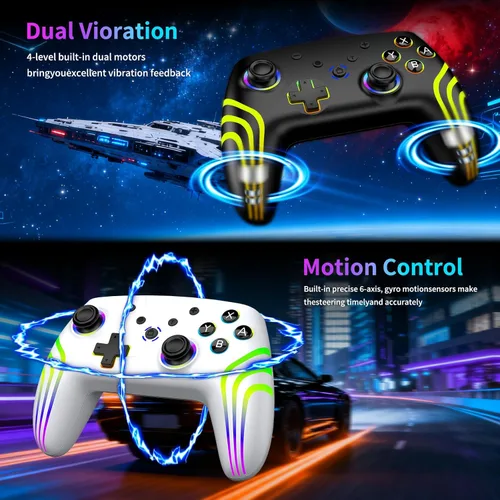 Vista 4 de VidPPluing 2 Pack Switch Controllers, RGB Switch 2 Controller for Nintendo Switch/Switch 2/Lite/OLED, Wireless Pro Controller with Motion
