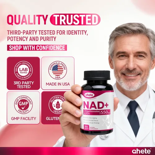 Vista 6 de Suplemento NAD con L-ergotioneína, PQQ, vitamina B6 y suplemento NMNH - para salud celular, apoyo energético y envejecimiento saludable para mujeres