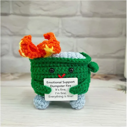 Vista 18 de RovyFota Contenedor de basura de ganchillo de apoyo emocional con tarjeta positiva, bonita decoración de habitación, juguetes de punto, divertidos