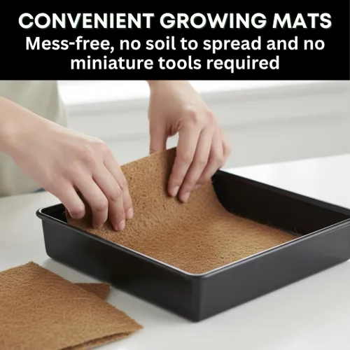 Vista 4 de Kit de cultivo de hierba para gatos, semillas orgánicas, tapetes de cultivo de yute, contenedor de cultivo de 10 x 10 pulgadas, ideal para gatos