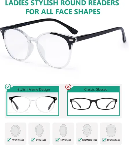 Vista 5 de Eyekepper Elegantes lentes de lectura de gran tamaño para mujer, paquete de 4 lectores redondos grandes para mujer +0.50