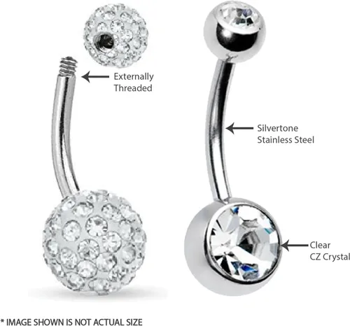 Vista 5 de BodyJ4You Juego de 5 anillos de ombligo de acero inoxidable CZ 14 G para mujer, 5 bolas de repuesto