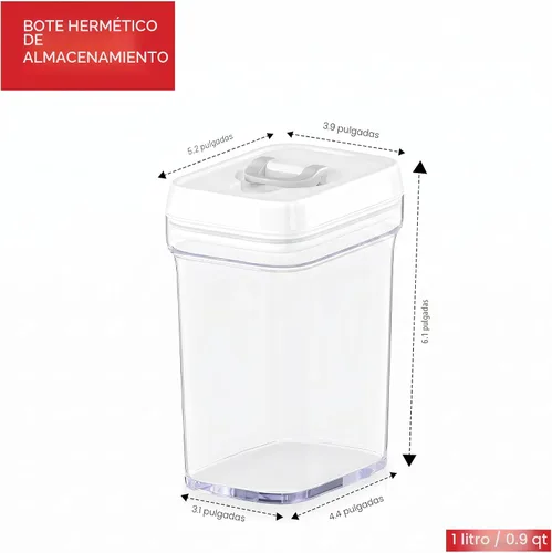 Vista 5 de DWËLLZA KITCHEN Recipientes herméticos para almacenamiento de alimentos para despensa con tapas blancas de 1 litro, paquete de 6 recipientes