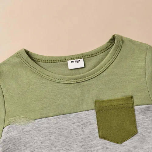 Vista 12 de Ropa para bebé niño pequeño, trajes de verano de manga corta, camiseta de retazos y pantalón con bolsillo, conjunto de 2 piezas, 12 meses a 4 años