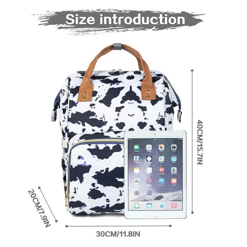 Vista 7 de Mochila para pañales, bolsa impermeable para el cuidado del bebé, bolsa cambiadora de pañales para bebé de viaje (vaca)