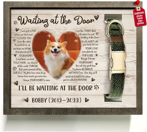 Vista 12 de Marco de madera personalizado con foto de perro con nombre para fotos, recuerdo de mascotas, con soporte para collar, regalo de recuerdo con cita