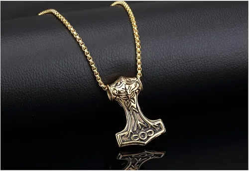 Vista 3 de PAURO Collar con colgante de martillo Thors Mjolnir de acero inoxidable para hombre