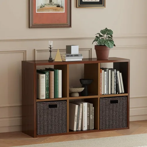 Vista 12 de Organizador de almacenamiento vertical de 2 cubos de metal, estantería corta negra con espalda abierta, estante de almacenamiento de cubo pequeño