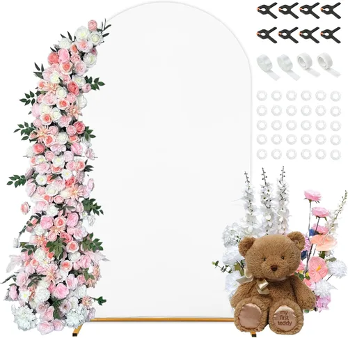Vista 10 de Cubierta de fondo de arco de 7.2 pies, cubierta de arco de elastano beige, cubierta de soporte elástica con herramientas de atar globos para boda