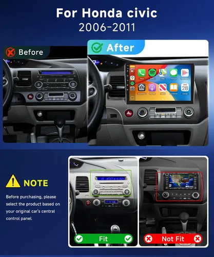 Vista 2 de Radio de coche 8Core 4G 64G para Honda Civic 2006-2011 estéreo inalámbrico