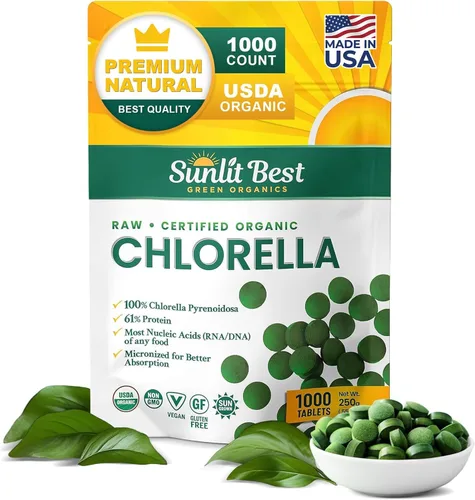 Vista 11 de Sunlit Best Polvo de Clorela Orgánica USDA, polvo de clorela de algas verdes, clorelas de pared celular rota, clorofila de proteína vegana cruda