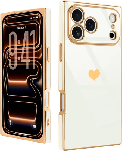 Vista 15 de Compatible con iPhone 12 Funda Rectangular Bonita Chapado Dorado Lujo Corazón de Amor Funda de Teléfono para Mujeres Niñas A Prueba de Golpes
