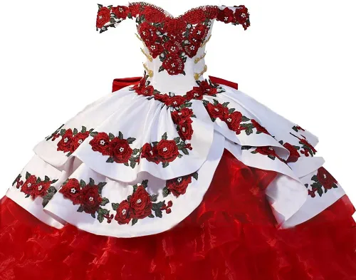 Vista 2 de Vingate Floral Flowers Emroidery Vestidos de quinceañera con volantes vestido de baile dulce 16 vestidos de fiesta de graduación
