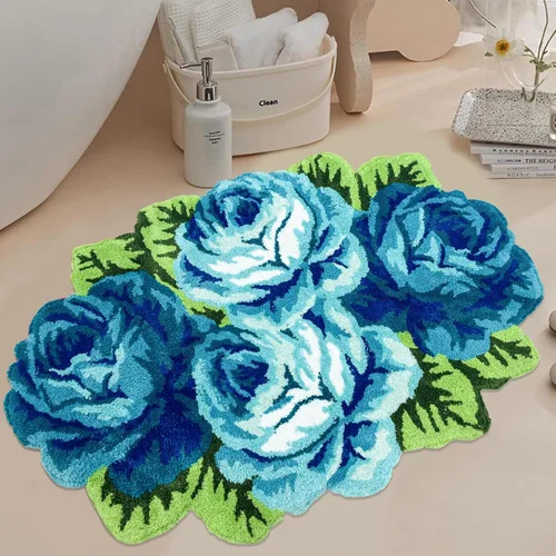 Vista 33 de USTIDE Bonita alfombra de baño de rosas para baño, alfombra de baño naranja de lujo, antideslizante, con forma de flor, alfombra de ducha de felpa