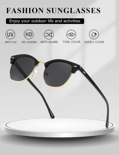 Vista 83 de AEVOGUE Gafas de sol polarizadas para mujeres y hombres semi marco retro gafas de sol AE0369