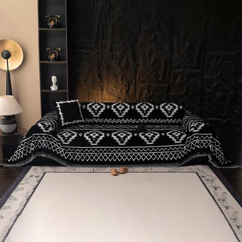 Vista 6 de VClife funda boho de sofá de felpilla para sofá seccional, funda antideslizante para sofá de 2 plazas, protector para mascotas con borlas, funda