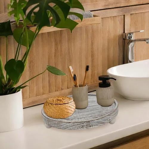 Vista 7 de Juego de 4 portavelas de madera, bandeja elevadora para velas de madera, soporte para velas de té, mesa de café de granja, bandeja decorativa