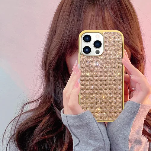 Vista 6 de LUVI Bonita funda compatible con iPhone 13 Pro Max Bling Diamond para mujer, con diamantes de imitación 3D, cubierta protectora brillante con Oro