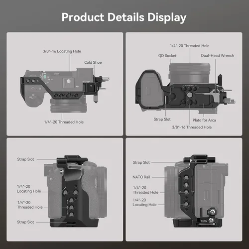 Vista 6 de Kit de Jaula SmallRig para Sony A6700 con Abrazadera de Cable para HDMI, Placa de Liberación Rápida Integrada para Tipo Arca, Jaula de Vídeo
