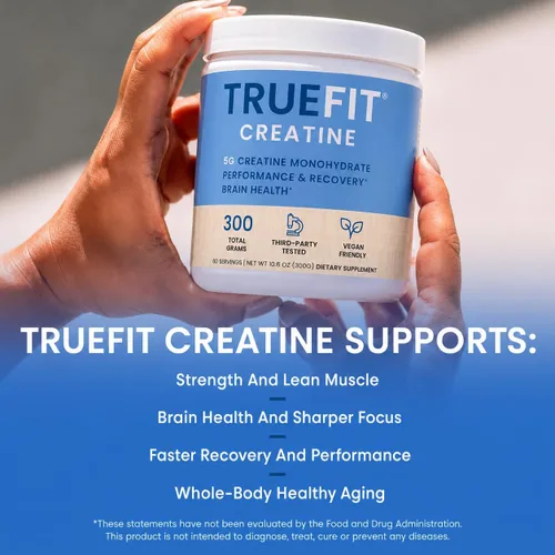 Vista 3 de TrueFit Creatina para mujeres y hombres, creatina micronizada pura monohidrato suplemento en polvo para tonificación muscular, apoyo al estado